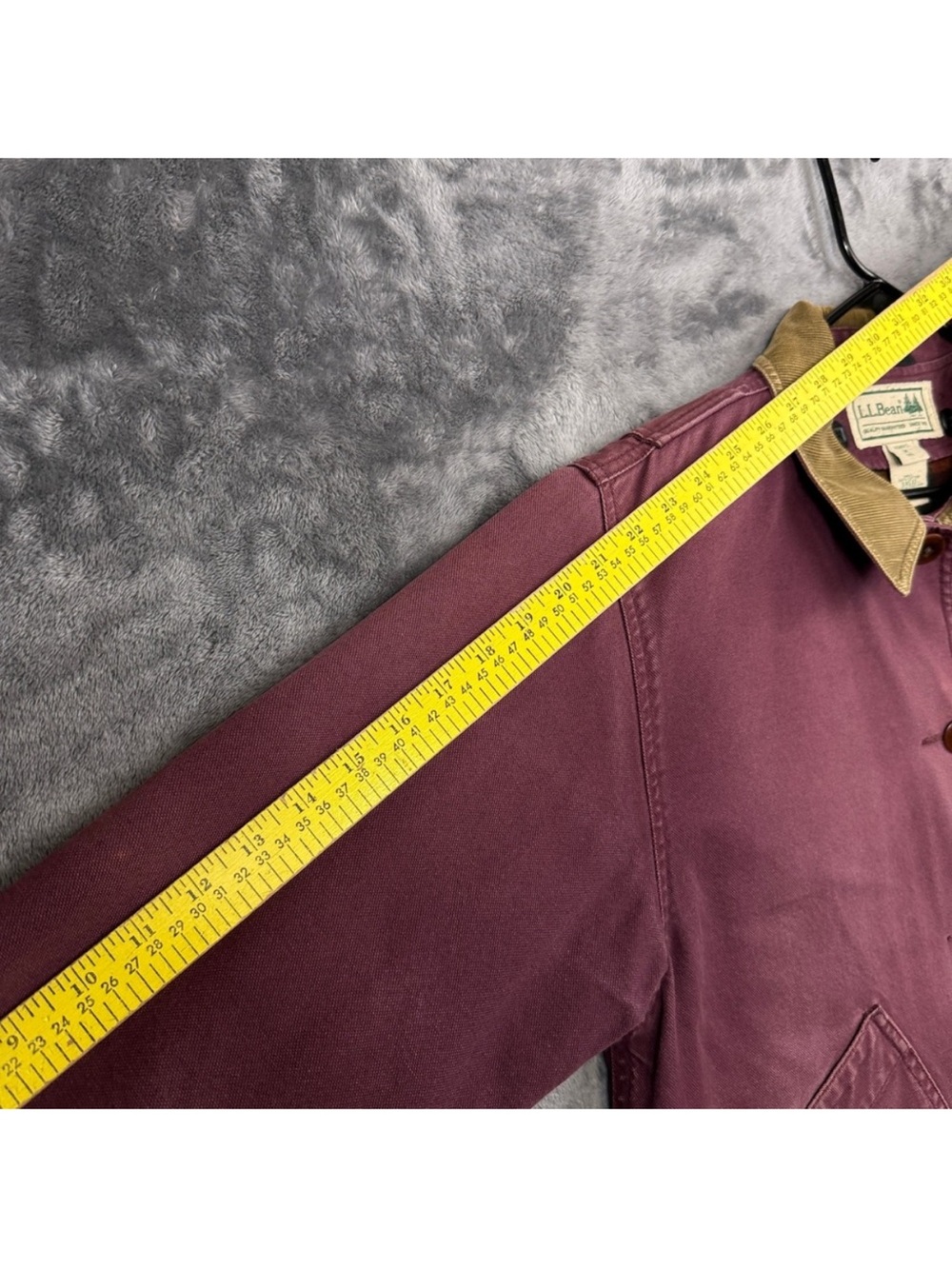 LLbean field coat barn jacket chore plum corduroy plaid lined coat burgundy - Picture 4 of 13